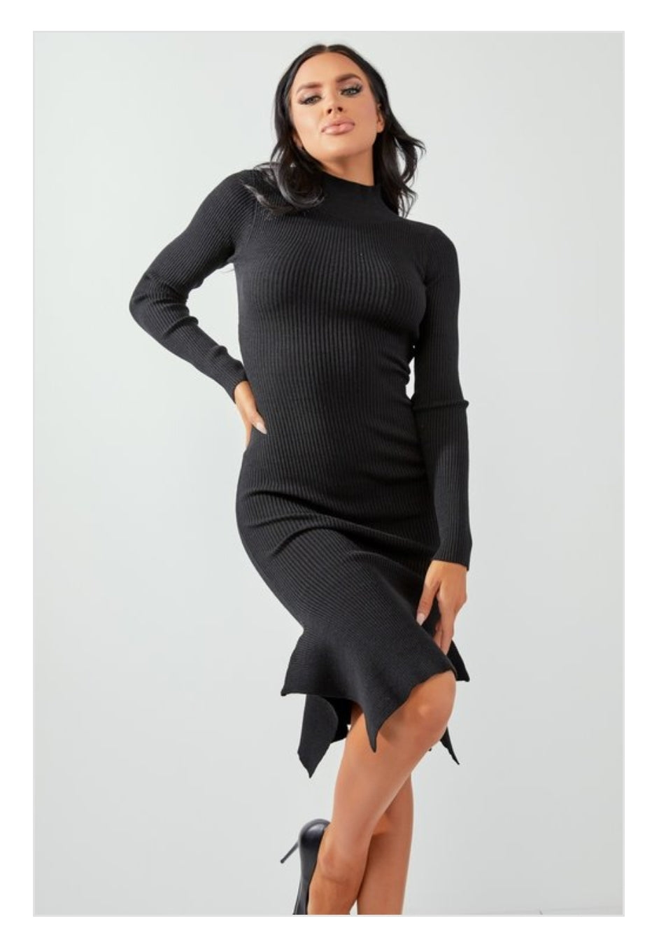 Ruffled Bottom Ribbed Sweater Dress